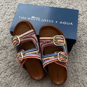 NWT! The White Lotus x Aqua — Colorful Sequin Striped Sandals — 10